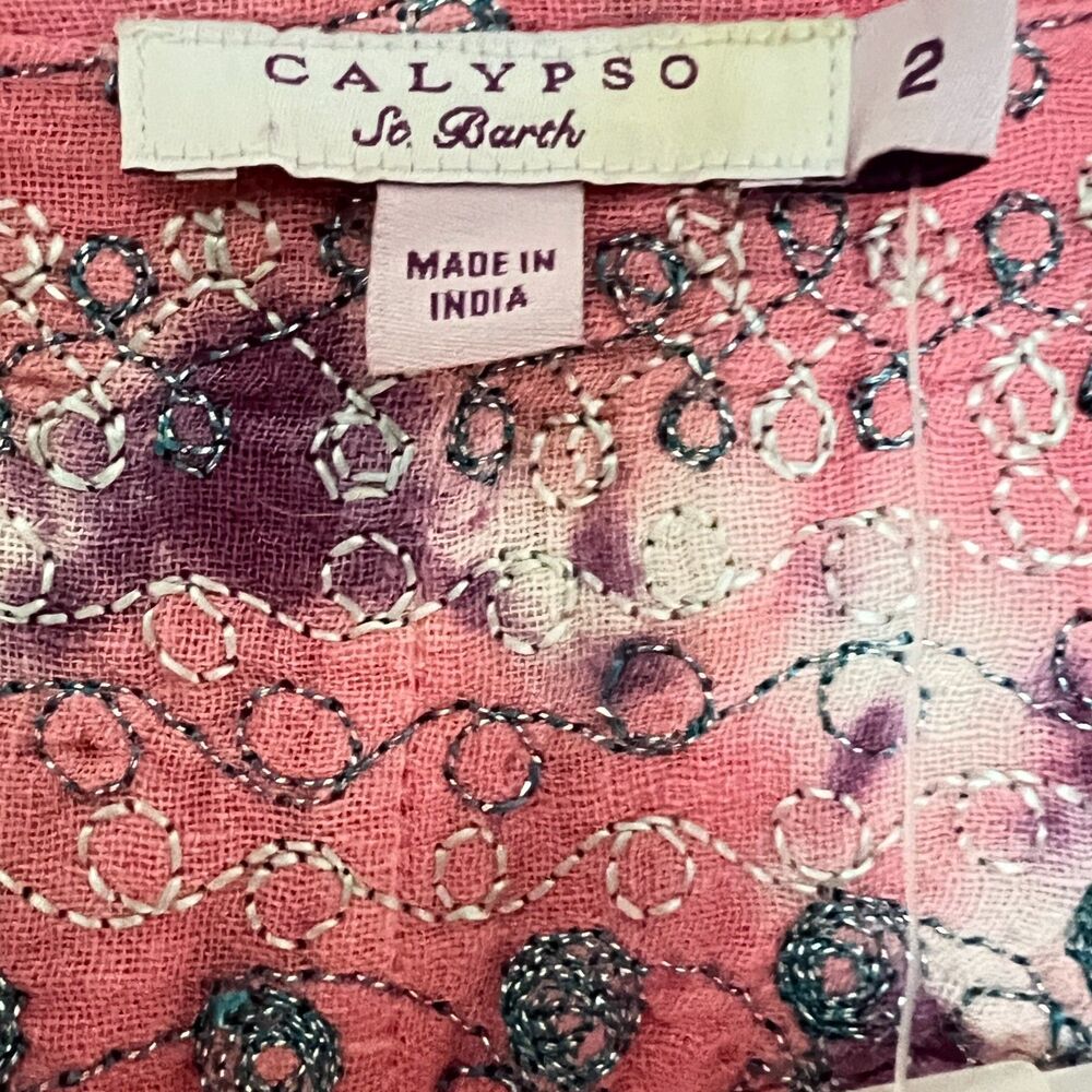 Vintage Calypso St. Barth Maxi Dress M Tie Dye Angel Sleeve Boho Kaftan NWT - Picture 6 of 9